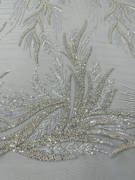 Fiesta Beaded Lace Polyester Fabric - Hand Beaded Vine Lace, 50" Width, 36" Length (1 Yard)