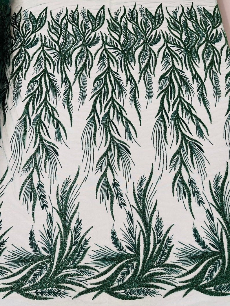 Fiesta Beaded Lace Polyester Fabric - Hand Beaded Vine Lace, 50" Width, 36" Length (1 Yard)