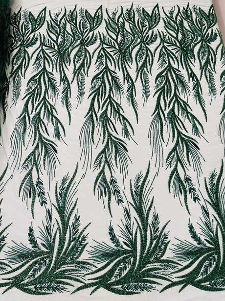 Fiesta Beaded Lace Polyester Fabric - Hand Beaded Vine Lace, 50" Width, 36" Length (1 Yard)