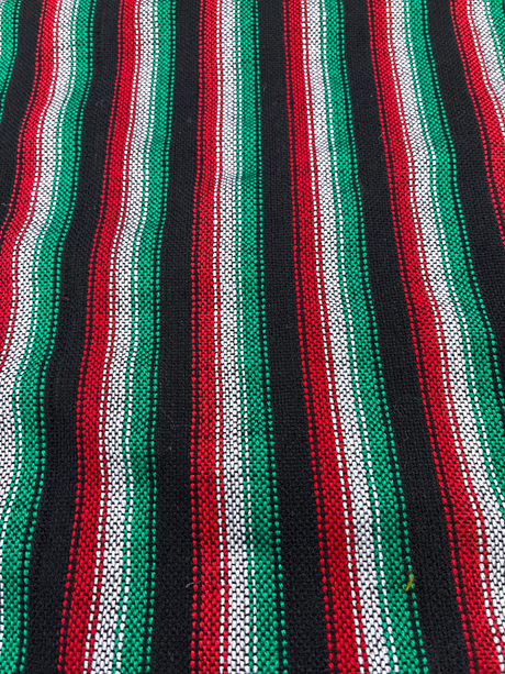 Zapata Tri Color Acrylic Fabric - Black With White, Red And Green Horizontal Stripes, 30" Width (1 Yard)