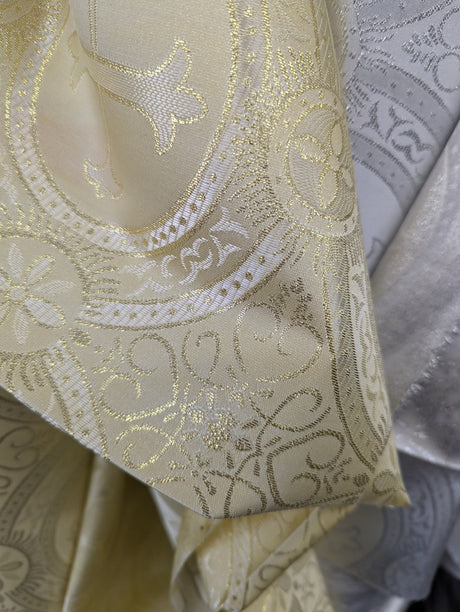 Church Metallic Cross Polyester Brocade Fabric - Metallic Cross Jacquard, 58/59" Width, Silver, Light Gold, Purple/Gold, Green/Gold (1 Yard)
