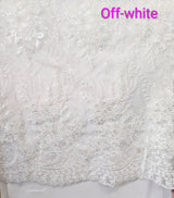 Grace Polyester Lace Fabric - White, Off White Floral Embroidery, Clear Sequins, 50-51" Width (1 Yard)