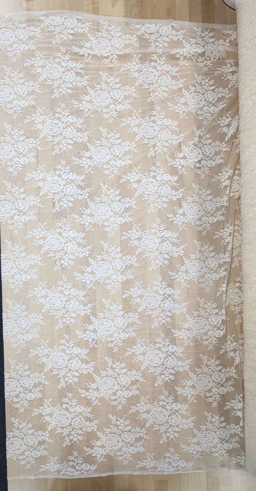 Stretch Lace Polyester Spandex Fabric - Black/Ivory Floral Pattern, 58/59" Width (1 Yard)