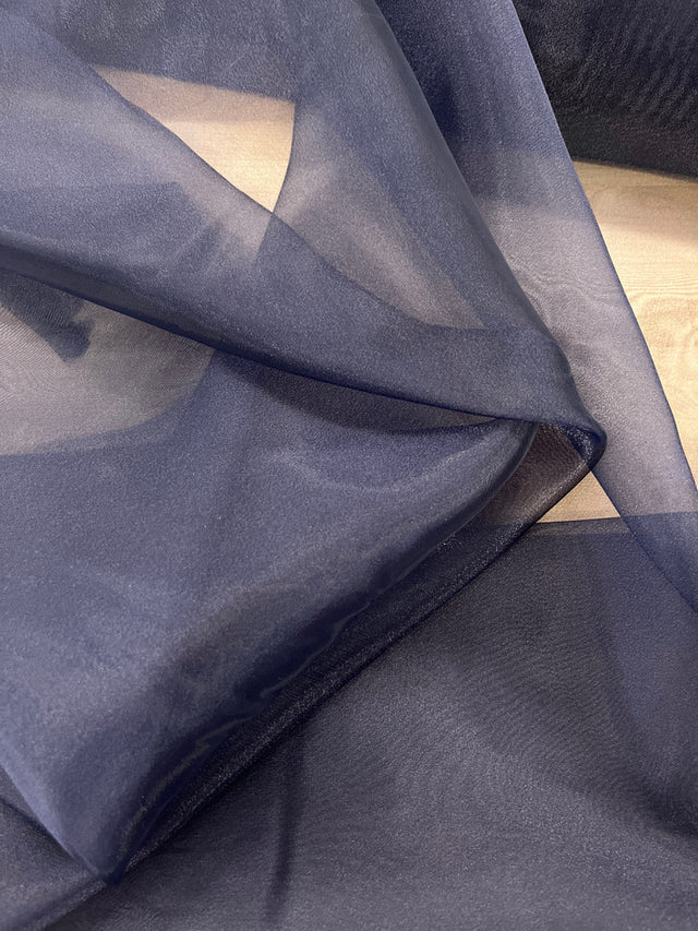 Crystal Organza Polyester Fabric - Navy Blue, Sheer With Shine, 58/59" Width (1 Yard)
