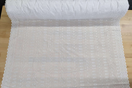 Cotton Eyelet Poly Cotton Fabric - Assorted Colors, Floral Eyelet Embroidery, Scalloped Borders, 44/45" Width (1 Yard)