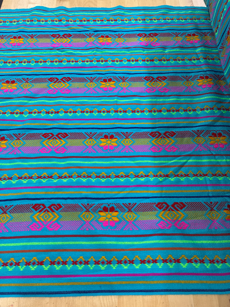 Atardecer Turquesa Acrylic Fabric - Turquoise Multicolor Horizontal Design, 30" Width (1 Yard)