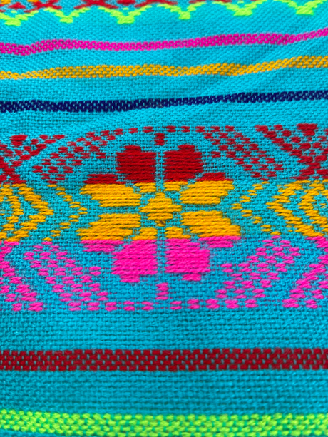 Atardecer Turquesa Acrylic Fabric - Turquoise Multicolor Horizontal Design, 30" Width (1 Yard)
