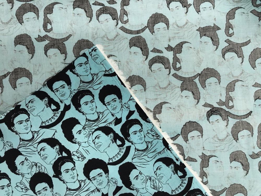 Robert Kaufman Frida Cotton Fabric - Blue Frida Face Print, 44/45" Width (1 Yard)