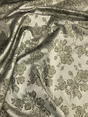 Gray Metallic Rose Polyester Brocade Fabric - Black/Gold Metallic Outline, 58/59" Width (1 Yard)