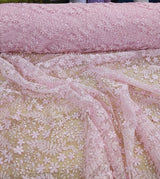 Daisy Bridal Lace Polyester Fabric - White, Off White, Pink, Small Flower Embroidery With Clear Sequins, 50-51" Width (1 Yard)