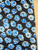 Blue Flower Print Cotton Spandex Fabric - Blue Floral On Black, 46-47" Width (1 Yard)