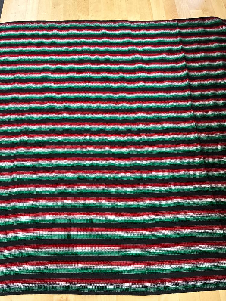 Zapata Tri Color Acrylic Fabric - Black With White, Red And Green Horizontal Stripes, 30" Width (1 Yard)