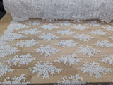 Bridal Lace With Sequins Polyester Lace Fabric - Multiple Colors, Corded Floral, Scalloped Edges, 50/51" Width (1 Yard)
