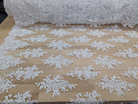 Bridal Lace With Sequins Polyester Lace Fabric - Multiple Colors, Corded Floral, Scalloped Edges, 50/51" Width (1 Yard)