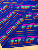Pirámide Acrylic Fabric - Royal Blue Multicolor Geometric Pyramid Pattern, Horizontal Design, 30" Width (1 Yard)