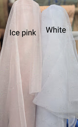 Dew Drop Sparkle Organza Polyester Fabric - White, Ice Pink Iridescent Dewdrop Pattern, 58-59" Width (1 Yard)