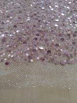 All Over Beads And Sequins Bridal Lace Polyester Fabric - Blush Pink And Light Ivory, Mesh With Beads, Sequins And Pearls, 59/60" Width (1 Yard)