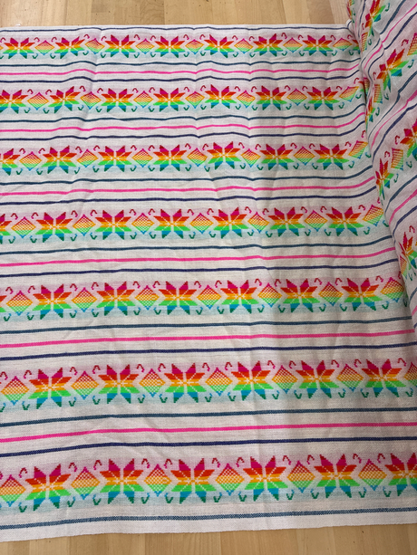 Serenata Multi Blanca Acrylic Fabric - White Multicolor Horizontal Pattern, 30" Width (1 Yard)