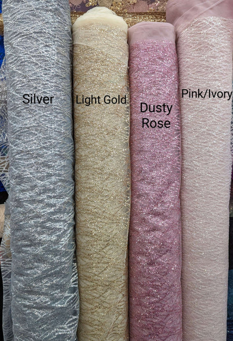 Glitter Lace Polyester Fabric - Sheer Mesh, Allover Glitter, 59/60" Design Width, 65/66" Total Width (1 Yard)