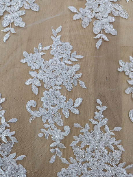 Bridal Lace With Sequins Polyester Lace Fabric - Multiple Colors, Corded Floral, Scalloped Edges, 50/51" Width (1 Yard)
