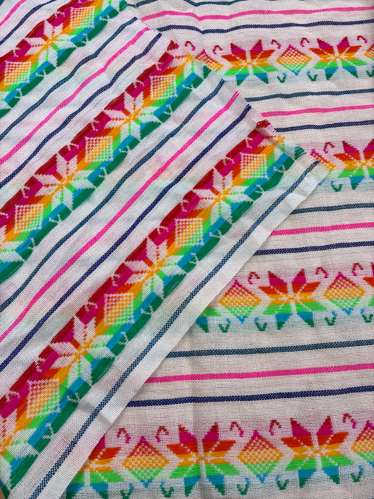 Serenata Multi Blanca Acrylic Fabric - White Multicolor Horizontal Pattern, 30" Width (1 Yard)