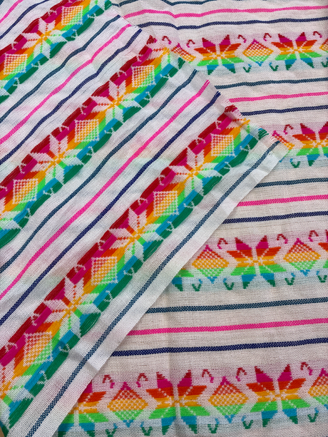 Serenata Multi Blanca Acrylic Fabric - White Multicolor Horizontal Pattern, 30" Width (1 Yard)