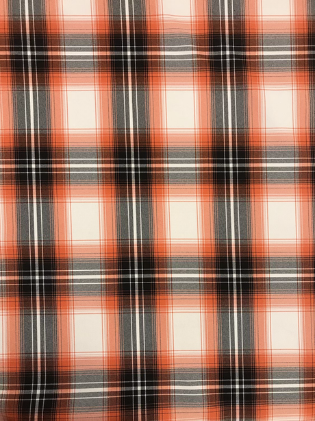 Orange Plaid Polyester Poplin Fabric - White, Orange, Gray, Black Plaid, 58/59" Width (1 Yard)