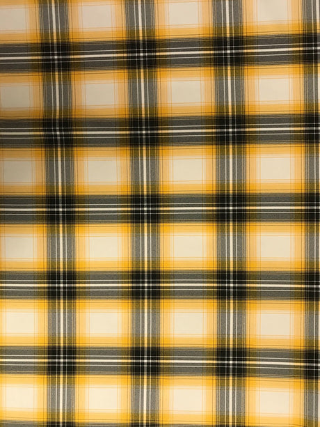 Yellow Plaid Polyester Poplin Fabric - Yellow/Gray/Black Plaid On White, 58/59" Width (1 Yard)
