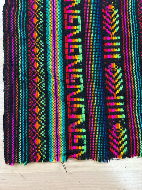 Maíz Acrylic Fabric - Black Multicolor Design, Horizontal Pattern, 30" Width (1 Yard)