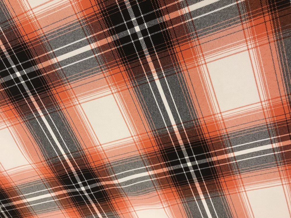 Orange Plaid Polyester Poplin Fabric - White, Orange, Gray, Black Plaid, 58/59" Width (1 Yard)