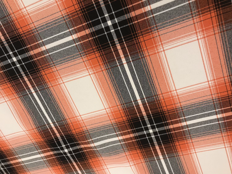 Orange Plaid Polyester Poplin Fabric - White, Orange, Gray, Black Plaid, 58/59" Width (1 Yard)