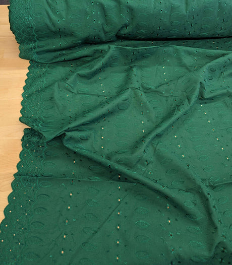 Cotton Eyelet Poly Cotton Fabric - Assorted Colors, Floral Eyelet Embroidery, Scalloped Borders, 44/45" Width (1 Yard)