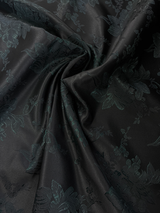 Flower Brocade Polyester Fabric - Black/Hunter Green Floral Jacquard, 58/59" Width (1 Yard)