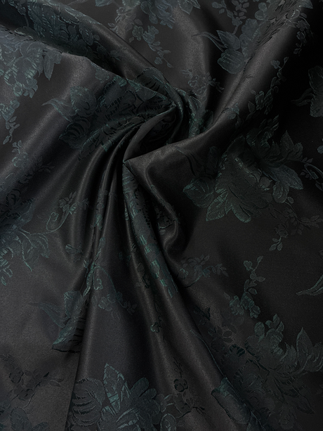 Flower Brocade Polyester Fabric - Black/Hunter Green Floral Jacquard, 58/59" Width (1 Yard)