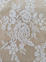Stretch Lace Polyester Spandex Fabric - Black/Ivory Floral Pattern, 58/59" Width (1 Yard)