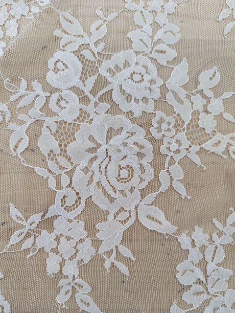 Stretch Lace Polyester Spandex Fabric - Black/Ivory Floral Pattern, 58/59" Width (1 Yard)
