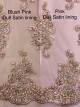 Pink And Gold Lace Polyester Lace Fabric - Pink And Gold Metallic Thread, Sequins, 53-54" Width (1 Yard)