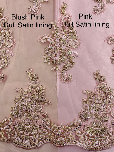 Pink And Gold Lace Polyester Lace Fabric - Pink And Gold Metallic Thread, Sequins, 53-54" Width (1 Yard)