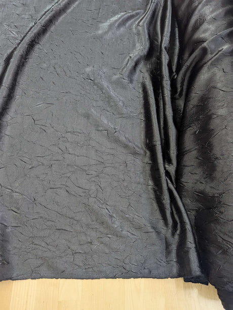 Black Crushed Charmeuse Polyester Fabric - Black, Crushed Finish, 54" Width (1 Yard)