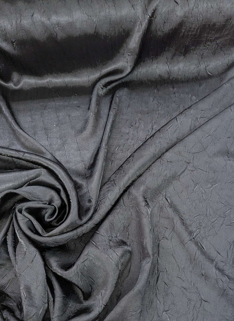 Black Crushed Charmeuse Polyester Fabric - Black, Crushed Finish, 54" Width (1 Yard)