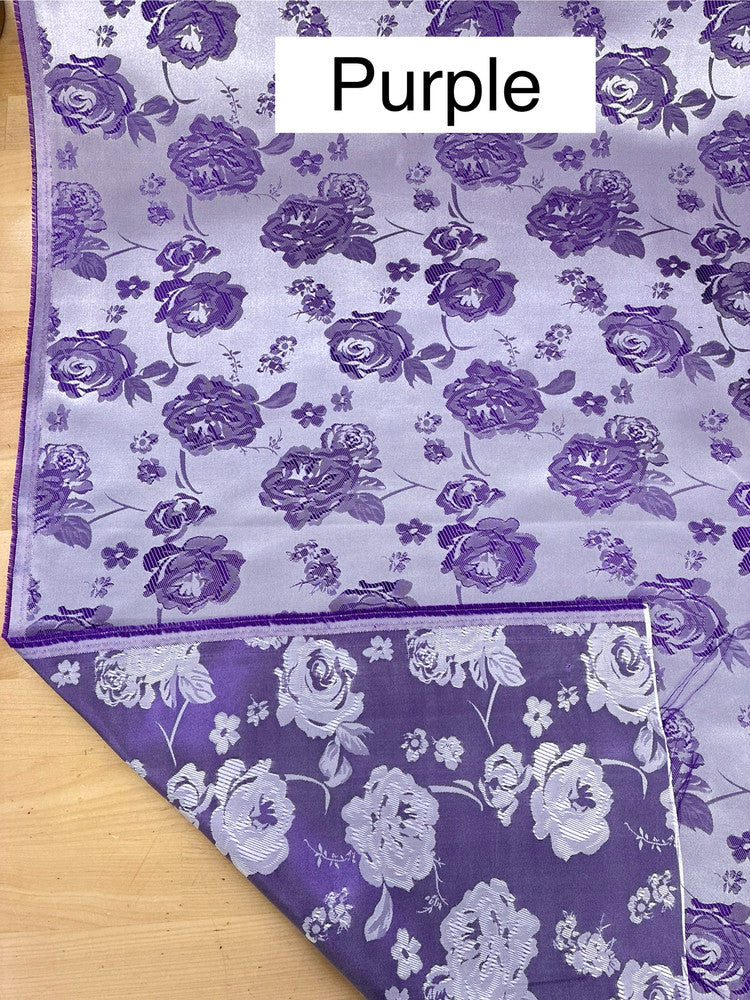 Flower Jacquard Brocade Polyester Fabric - Floral Pattern, 58/59" Width, 5 Colors (1 Yard)
