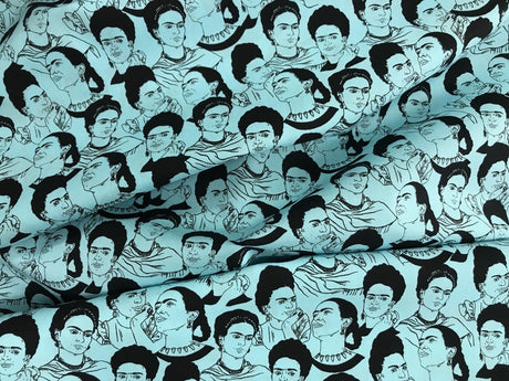 Robert Kaufman Frida Cotton Fabric - Blue Frida Face Print, 44/45" Width (1 Yard)