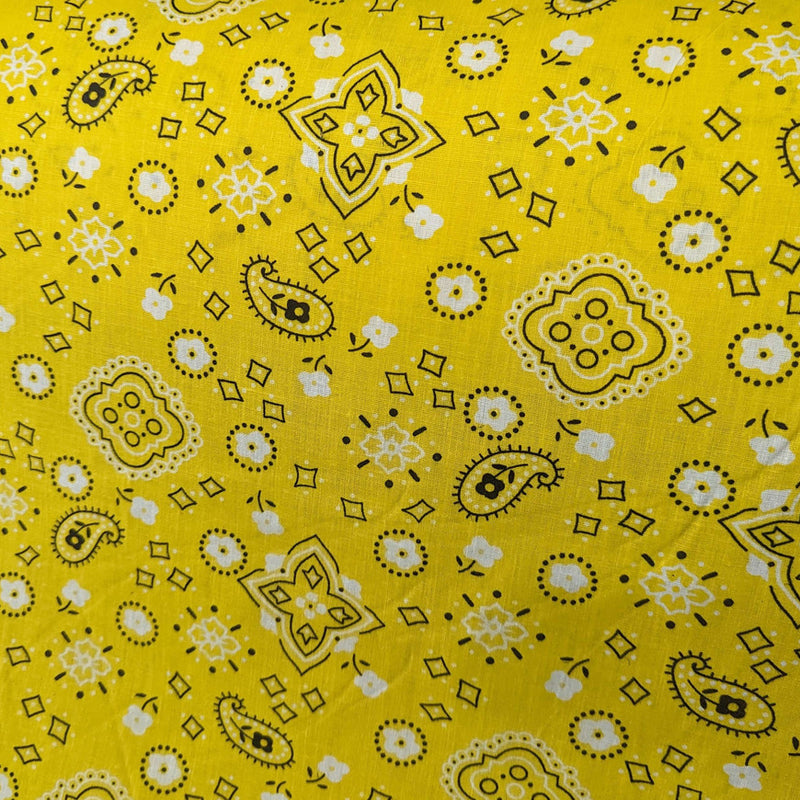 Bandana Poly Cotton Fabric - Paisley Bandana Print, Black, Red, Pink, Royal Blue, Yellow, 59/60" Width (1 Yard)