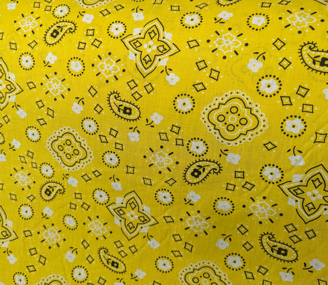 Bandana Poly Cotton Fabric - Paisley Bandana Print, Black, Red, Pink, Royal Blue, Yellow, 59/60" Width (1 Yard)