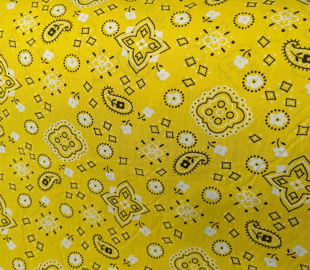 Bandana Poly Cotton Fabric - Paisley Bandana Print, Black, Red, Pink, Royal Blue, Yellow, 59/60" Width (1 Yard)