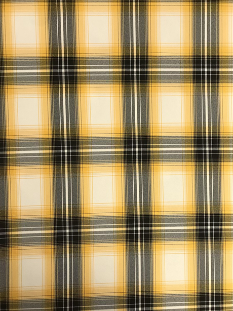 Yellow Plaid Polyester Poplin Fabric - Yellow/Gray/Black Plaid On White, 58/59" Width (1 Yard)