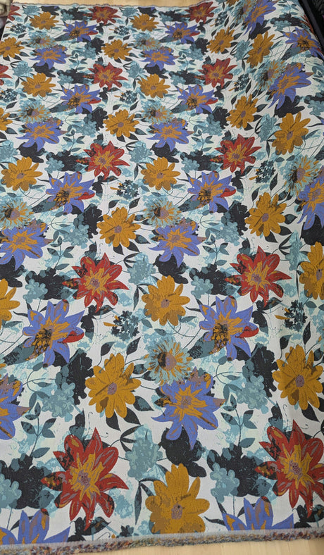 Matte Jacquard With Flowers Polyester Jacquard Fabric - Floral Pattern, Matte Finish, 58/59" Width (1 Yard)