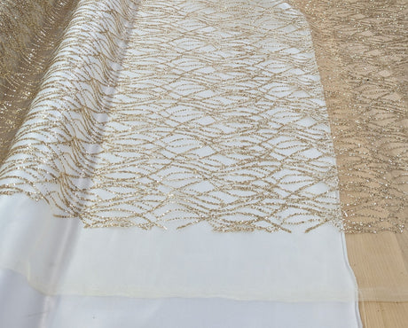 Glitter Lace Polyester Fabric - Sheer Mesh, Allover Glitter, 59/60" Design Width, 65/66" Total Width (1 Yard)