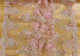 Pink And Gold Lace Polyester Lace Fabric - Pink And Gold Metallic Thread, Sequins, 53-54" Width (1 Yard)