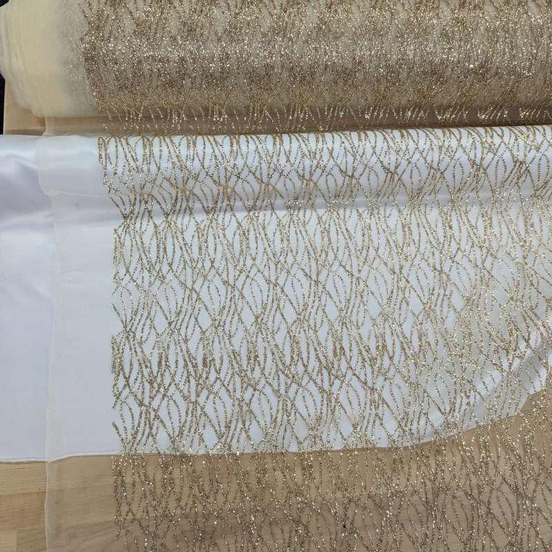 Glitter Lace Polyester Fabric - Sheer Mesh, Allover Glitter, 59/60" Design Width, 65/66" Total Width (1 Yard)